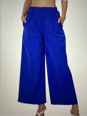 NWOT Zenana Bright Blue Corduroy Wide Leg Pant with Pockets